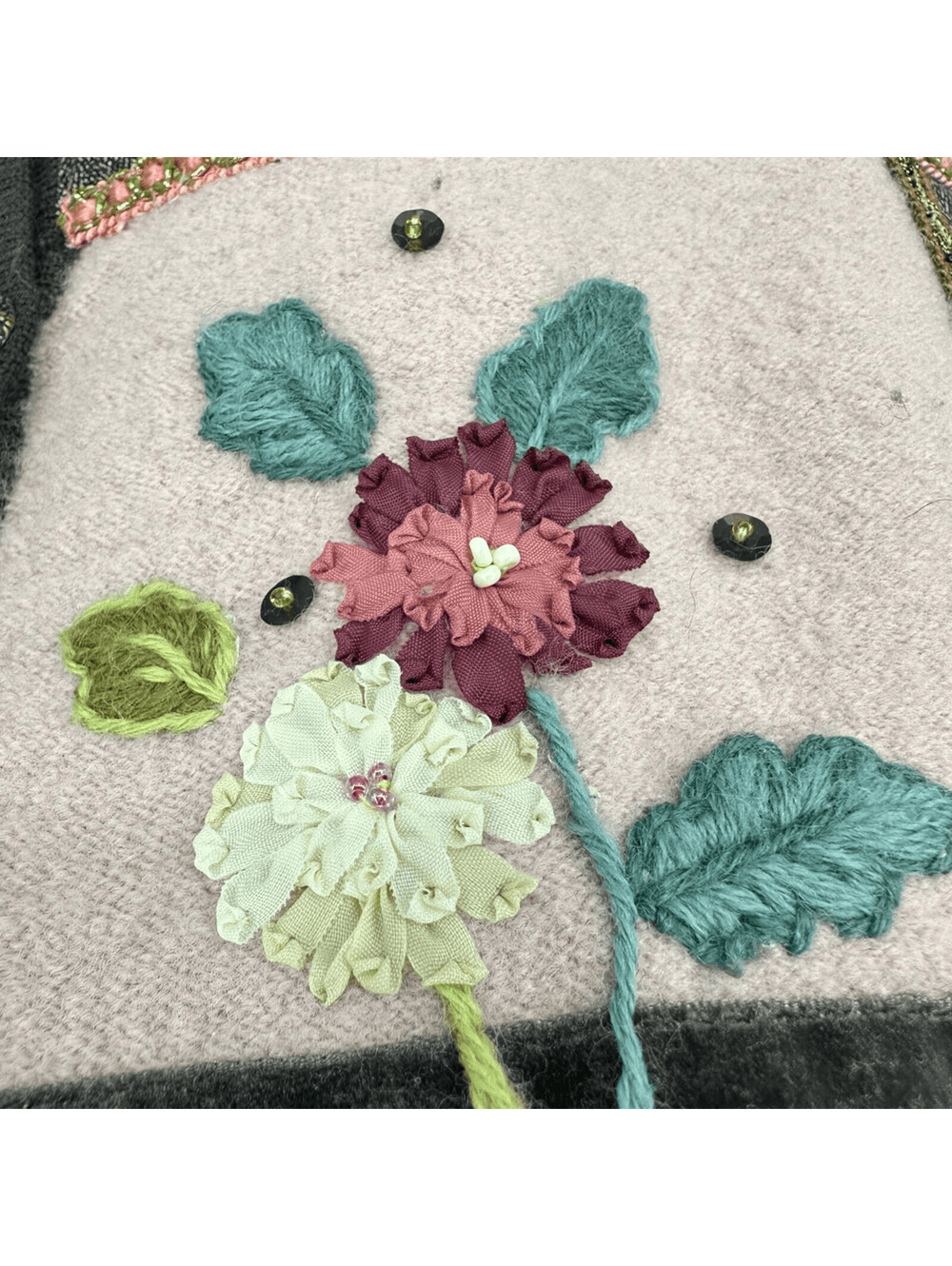 Koret Petite Wool Cardigan Sweater Patchwork Floral Embroidered Cottagecore - Picture 8 of 12